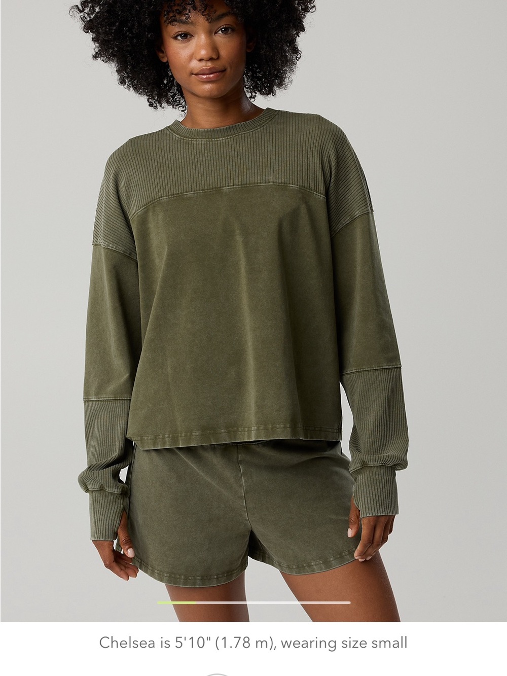 aerie Olive Green Long Sleeve Ribbed Sweatshirt and wide leg pants set